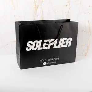 Laço de fita preta do luxo personalizado hd impresso charmoso presente cosmético compra saco de papel com seu próprio logotipo