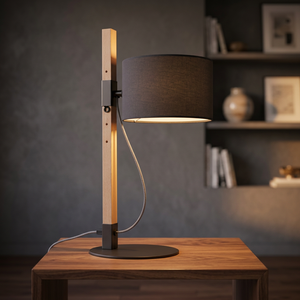 Modern <b>Bamboo</b> <b>Table</b> Lamp Cylindrical Fabric Shade Wooden E26 LED Wire Nordic Decor for Living Room Hotel - Product Image 3