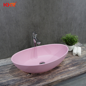 <span class=keywords><strong>Lavabo</strong></span> de superficie sólida ovalada, colorido sobre encimera cuenco, pequeño molde acrílico hecho a mano, color rosa - Product Image 1