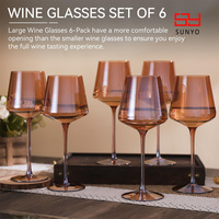 Ensemble de 6 verres à vin SUNYO en ambre foncé, verres à vin colorés soufflés à la main, ensemble de verrerie marron pour vin rouge et blanc