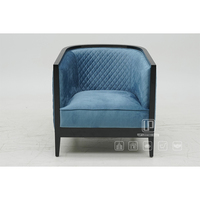 Fabriqué en Chine, fauteuil en tissu matelassé bleu de haute qualité, cadre en bois foncé courbé, chaise de salon