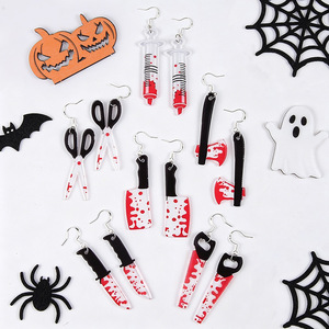 Unisex Halloween Horror Earrings with <b>Mirror</b> Dagger Blood Kitchen Knife Axe Drop Design-Made in China - Product Image 1