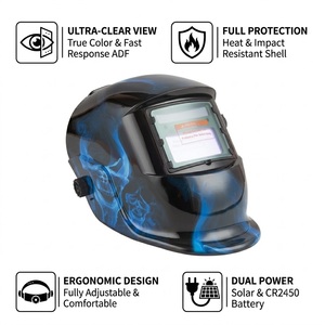 Casque de soudage à obscurcissement automatique motif crâne bleu flamme, idéal pour le soudage MIG, TIG et à l'arc - Offre Spéciale - Product Image 2
