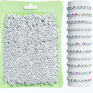 Cuentas de letras acrílicas redondas de 4x7 mm para hacer pulseras, juego de accesorios de joyería DIY - Product Image 1