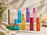 Bouteilles en verre cylindriques personnalisées de 5 ml et 10 ml, couleur Morandi, avec bouchons dorés, ouverture facile, contenants pour huiles essentielles, parfums pour cheveux, boîte en carton