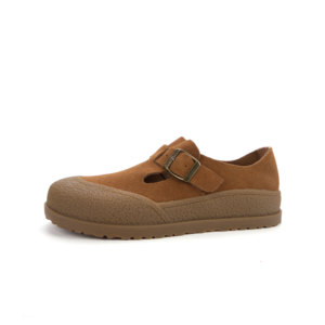 Vente en gros en usine de mocassins à enfiler en cuir suédé pour femmes avec boucle en métal semelle intérieure en liège de style européen chaussures décontractées de marche confortables - Product Image 1