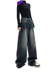 <span class=keywords><strong>Jeans</strong></span> da <span class=keywords><strong>Donna</strong></span> a Gamba Larga in Denim Vintage a <span class=keywords><strong>Vita</strong></span> <span class=keywords><strong>Alta</strong></span> Vestibilità Ampia Casual Estivi Semplici Tinta Unita - Product Image 5