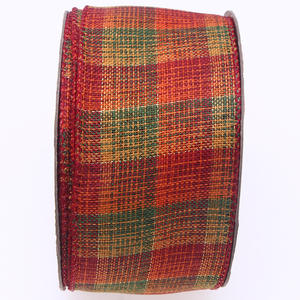 도매 1 롤 5 야드 63mm 2.5 인치 크리스마스 와이어 리본 100% 폴리 에스테르 레드 그린 격자 무늬 선물 장식 활과 포장 - Product Image 3