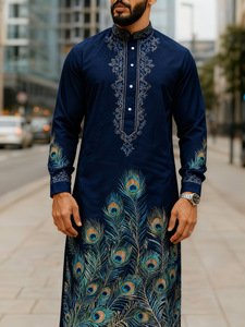 Abito da uomo con stampa 3D, colletto alla coreana, stile musulmano, per feste, personalizzabile, all'ingrosso, per negozi europei e americani di abbigliamento islamico - Product Image 1