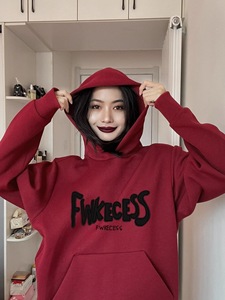 <span class=keywords><strong>Tenue</strong></span> de couple rouge du <span class=keywords><strong>Nouvel</strong></span> <span class=keywords><strong>An</strong></span>, printemps automne, tendance rétro américaine, marque tendance, sweat-shirt à capuche ample imprimé lettres, ensemble deux pièces - Product Image 6