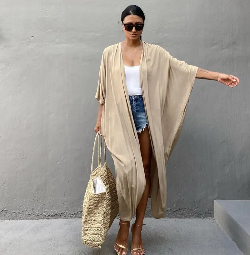 Beach Cover Up Kimono donna estate 2023 nuovo Pareo costume da bagno Cape Solid Bohemian tunica abiti costumi da bagno Dropshipping