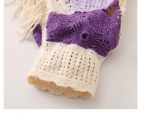 Pull tricoté personnalisé pour femme à col rond, motif cœur ajouré au crochet, color block et ourlet à pompons, faible MOQ