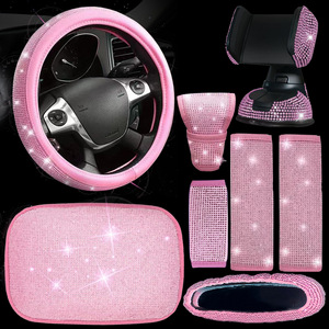 8-Piece Set Diamond-Encrusted Car Accessory For Universal car Car Steering Wheel Cover Gear Shift Rearview Mirror Seat Belt kit