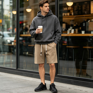Custom Logo Knitted Cotton Drawstring <b>Shorts</b> Mid Waist Solid Color Casual with Pockets Breathable Men <b>Wide</b> <b>Leg</b> <b>Shorts</b> - Product Image 1