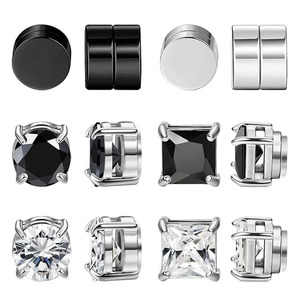 <span class=keywords><strong>Pendientes</strong></span> Magnéticos de Moda, Sin Perforación, para Unisex, de Acero Inoxidable con Zirconia Negra - Product Image 3