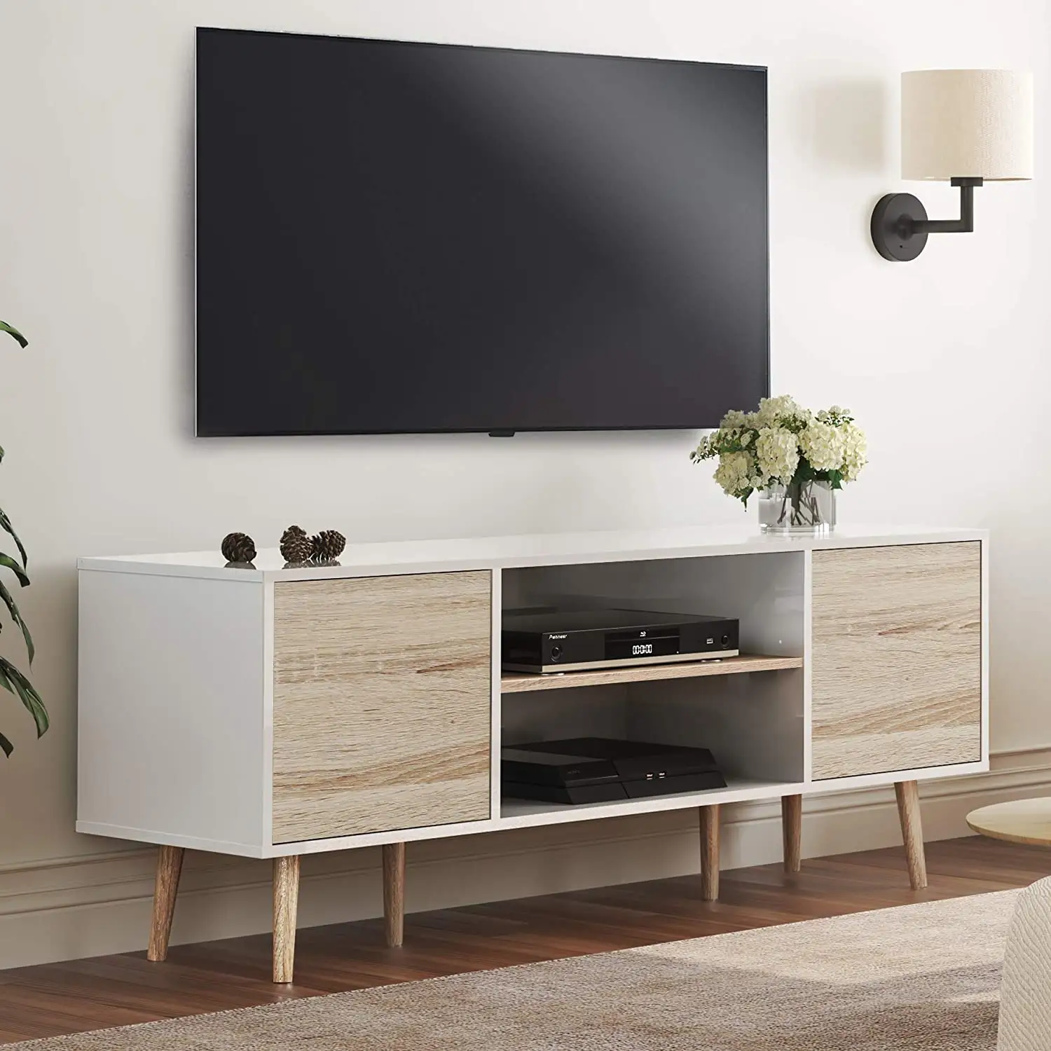 خزانة تلفاز حديثة مخصصة من الخشب الصلب وحدات التلفاز حاملة لغرفة المعيشة مجموعة أثاث خزانات التلفاز
