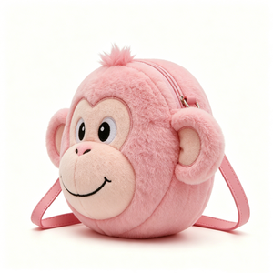 Sac bandoulière en peluche singe rose personnalisé, sac à main en peluche tête de singe, sac à bandoulière mignon en peluche singe - Product Image 4
