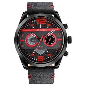 MINI FOCUS MF0068G Mode Quarz-Kristall-Glas-Herrenuhr Luxus-Echtlederband wasserdicht Sport heißer Verkauf Herrenuhren