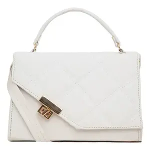 Sac bandoulière blanc Fana Laia en microfibre et cuir synthétique, motif losanges, fermeture à boucle, sac messager pour femme, saison automne - Product Image 3