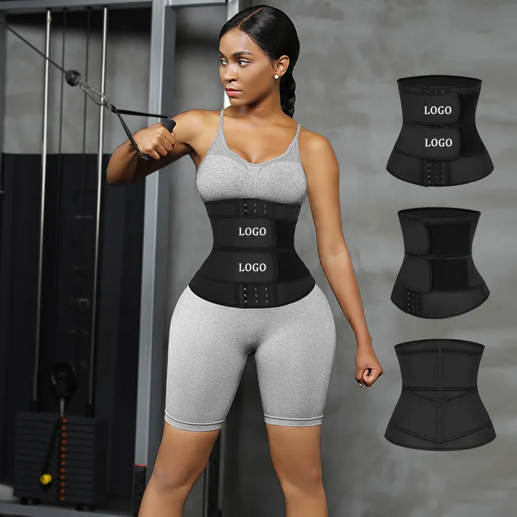 Hexin Factory Price Custom Logo Women Tummy Control Compression Slimming Double Belt Latex Waist Trainer Shaper
