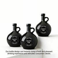 Bouteille d'huile d'olive ronde en verre foncé de 500 ml et 750 ml avec poignée, vide, en forme de pichet, pot de stockage d'huile comestible, logo personnalisé pour l'huile d'olive