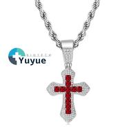 Collier pendentif croix Iced Out, zircon multicolore, style hip-hop, bijoux tendance, chaîne croix en strass pour hommes et femmes