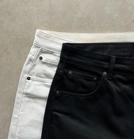 Jean Baggy Homme en Denim Selvedge Japonais Brut Vintage, Noir Jet et Crème, avec Boutons à Deux Pointes Personnalisés de Qualité Supérieure