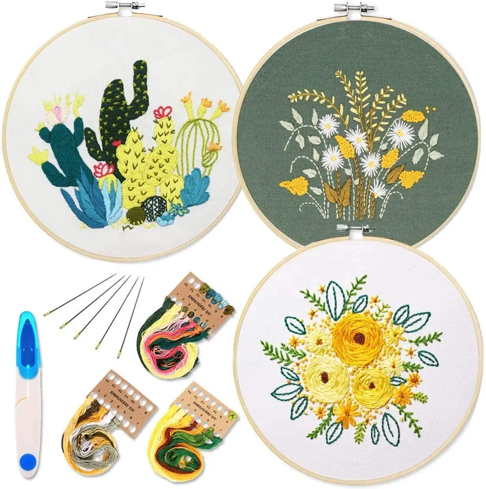 Embroidery Starter Kit Cross Stitch Kit Textile & Fabric Home Decoration Artificial 3pcs Include Embroidery with Pattern 3 Sets