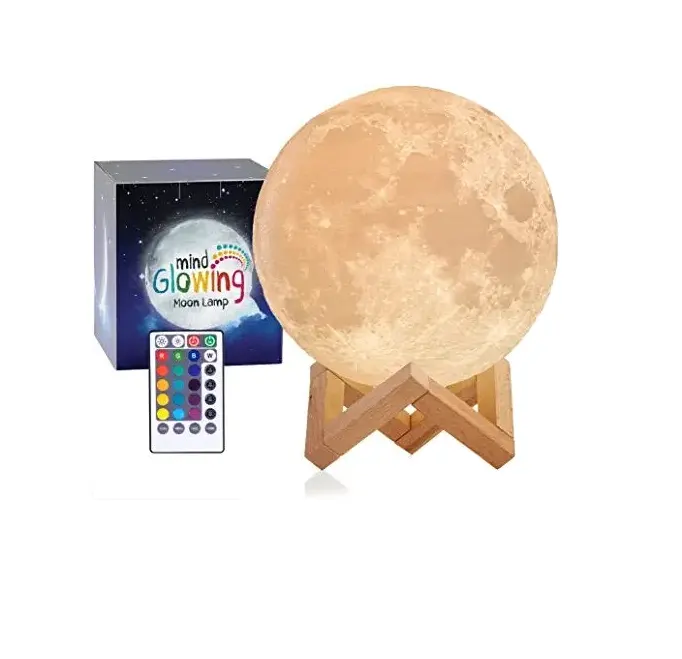 3D Moon Lamp by Mind glowing Kids Moon Night Light, 7.1 pollici, 16 colori LED, telecomando, Timer, supporto in legno, fantastico regalo di compleanno