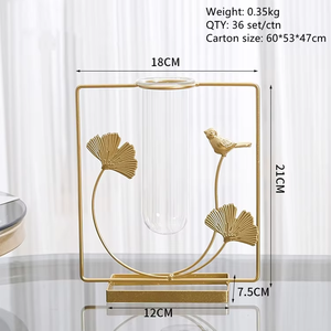 Venta al por Mayor de Mini Jarrones de Vidrio <span class=keywords><strong>con</strong></span> Marco de Metal Moderno y Cristales Brillantes para Decoración de Mesa y Hogar - Product Image 4