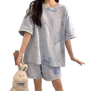 Pijamas Cortos de Poliéster Transpirable para Mujer, Estilo Veraniego, Popular en Internet, Informal, Dulce, Bonito, con Dibujos Animados, Traje para el Hogar - Product Image 5