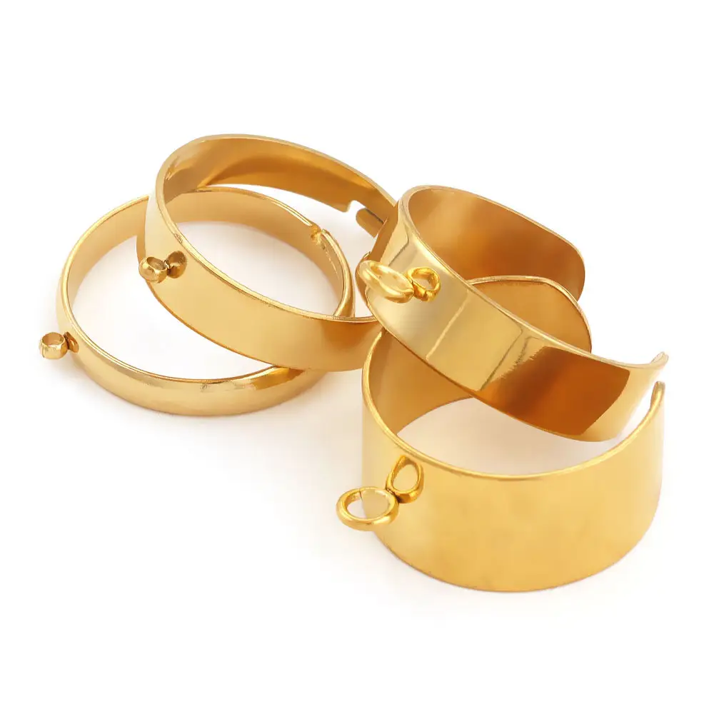 Acero inoxidable real 18K chapado en oro DIY accesorios de joyería mujeres anillo de acero inoxidable de apertura única con anillo de salto de agujero