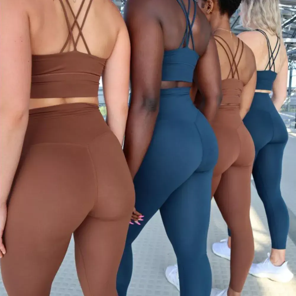 스판덱스 스포츠 착용 여자 체육관 적당 의류 단단한 요가 바지 로고 보디 빌딩 높은 허리 각반