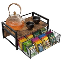 Organisateur de sachets de thé en bois avec tiroir et boîte de rangement, 8 compartiments, boîte à thé, conteneur pour comptoir de cuisine