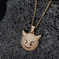 Collier Pendentif Émoji Diable Souriant Iced Out en Laiton CZ Doré Argenté avec Chaîne Corde, Bijoux Hip Hop pour Hommes Femmes, Cadeau