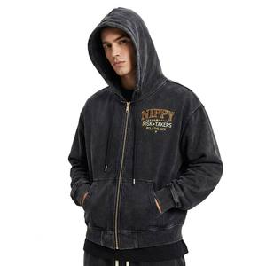 Sudadera con Capucha Extra Grande Personalizada para Hombre, con Cierre de Cremallera, Tela de Rizo de 450 g/m², 100% Algodón, Estilo Retro Urbano, Fabricante ODM - Product Image 1