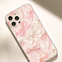 Coque de téléphone portable en TPU souple transparente avec nœud papillon rose et blanc imprimé de luxe pour iPhone 11 12 13 14 15 16 17 Pro Max Air