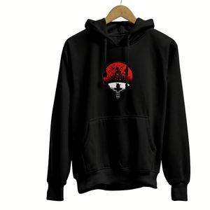 เสื้อฮู้ดลายกราฟิกอนิเมะสีดำ ตระกูลอุจิวะ พระจันทร์แดง แบบโอเวอร์ไซส์ ยูนิเซ็กส์  งานปักลายแฟชั่น - Product Image 1