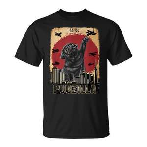 Camiseta Pugzilla Black Pug con diseño japonés Kaiju para adultos unisex - Product Image 1
