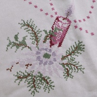 TC003 décoration de Table de Festival de noël en coton blanc 32 "x 32", couverture de Table carrée brodée à la main, point de croix, nappe
