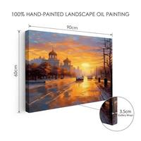 Peinture à l'huile sur toile peinte à la main, sur mesure, grande taille, coucher de soleil orange, texture épaisse, couteau à palette, art mural pour salon de luxe