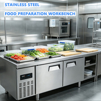 Plan de travail commercial en acier inoxydable 304 sous comptoir avec armoire de stockage réfrigérée pour cuisines