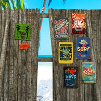 Plaque Métallique Rétro Surf Plage Grande Vague Décoration Murale pour Bord de Piscine Patio Maison de Plage Décoration Estivale