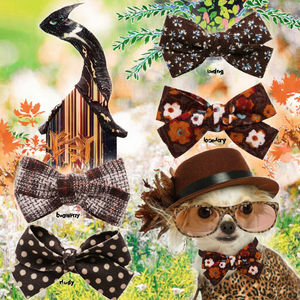 Autumn New Classic Luxury Floral Bow Tie <b>Dogs</b> Maillard Color Polyester Pet Apparel Accessory All Seasons - Product Image 2