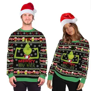Manufacturer Custom Jumpers Grinchs Xmas Christmas Sweater Women Jacquard Green Family Ugly Christmas Sweater with Led Lights