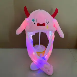 Ragazze Cute Animal peluche Bunny Hat bambini Airbag orecchie mobili LED Light Up farcito Cosplay Party Fancy Dress cappelli invernali