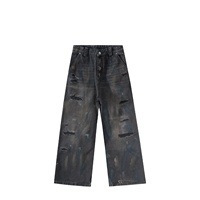 Jean droit pour homme Huanqiu, style rétro, denim déchiré, design graffiti écologique, décontracté, tendance urbaine