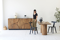 Meuble de salon Japandi, meuble rustique en bois d'orme ciré noir, buffet antique, design simple en bois rustique