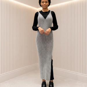 Stainless Steel Chainmail Dress With Black Long Sleeve <b>Underdress</b> Fashion Metal Craft Clothing - Product Image 1