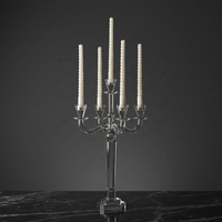 Candélabre élégant et moderne à 5 bras en cristal transparent, style américain, porte-bougie conique, décoration de centre de table pour mariage et dîner